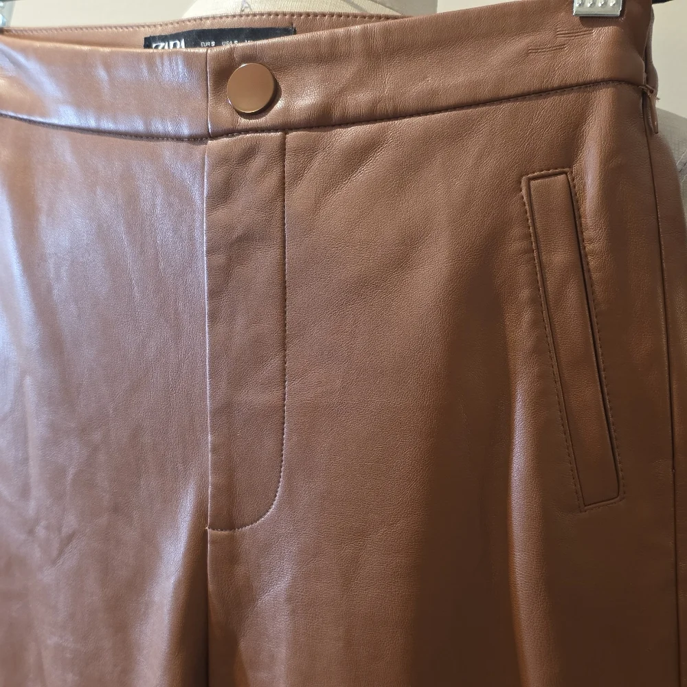 Zara Brown Faux Leather Leggings/Pants.  Size Small - Picture 3 of 6